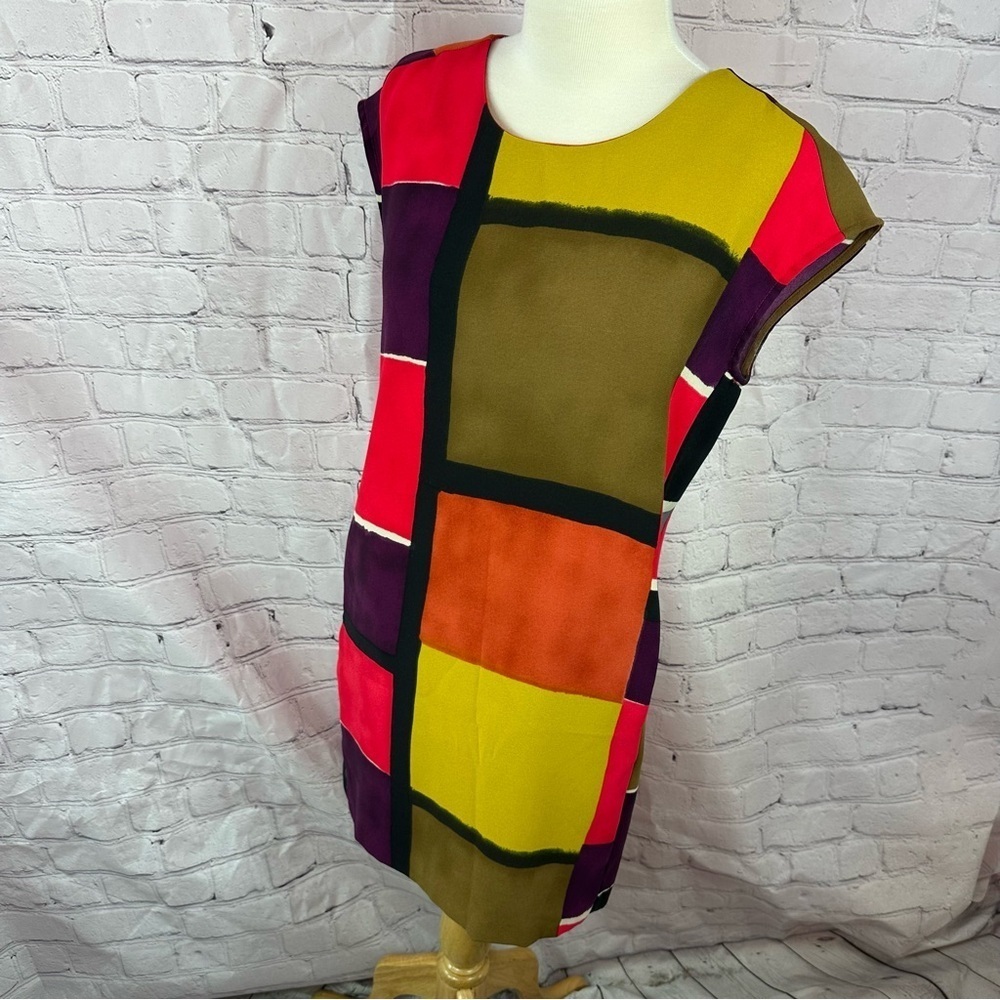 LOFT ann taylor color block midi shift dress sz 2 retro twee office classic
